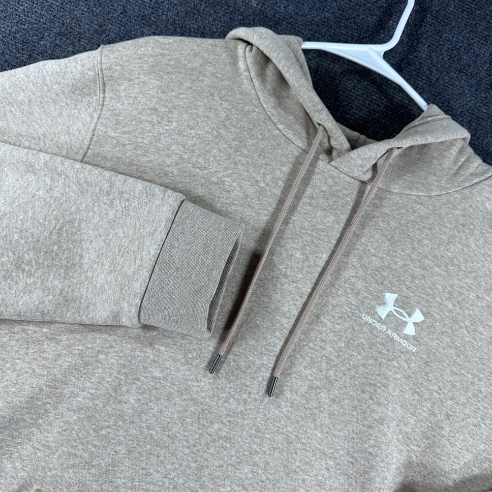 Under Armour Hoodie Mens XL Extra Large Tan Oatmeal Rival Fleece Pullover Logo